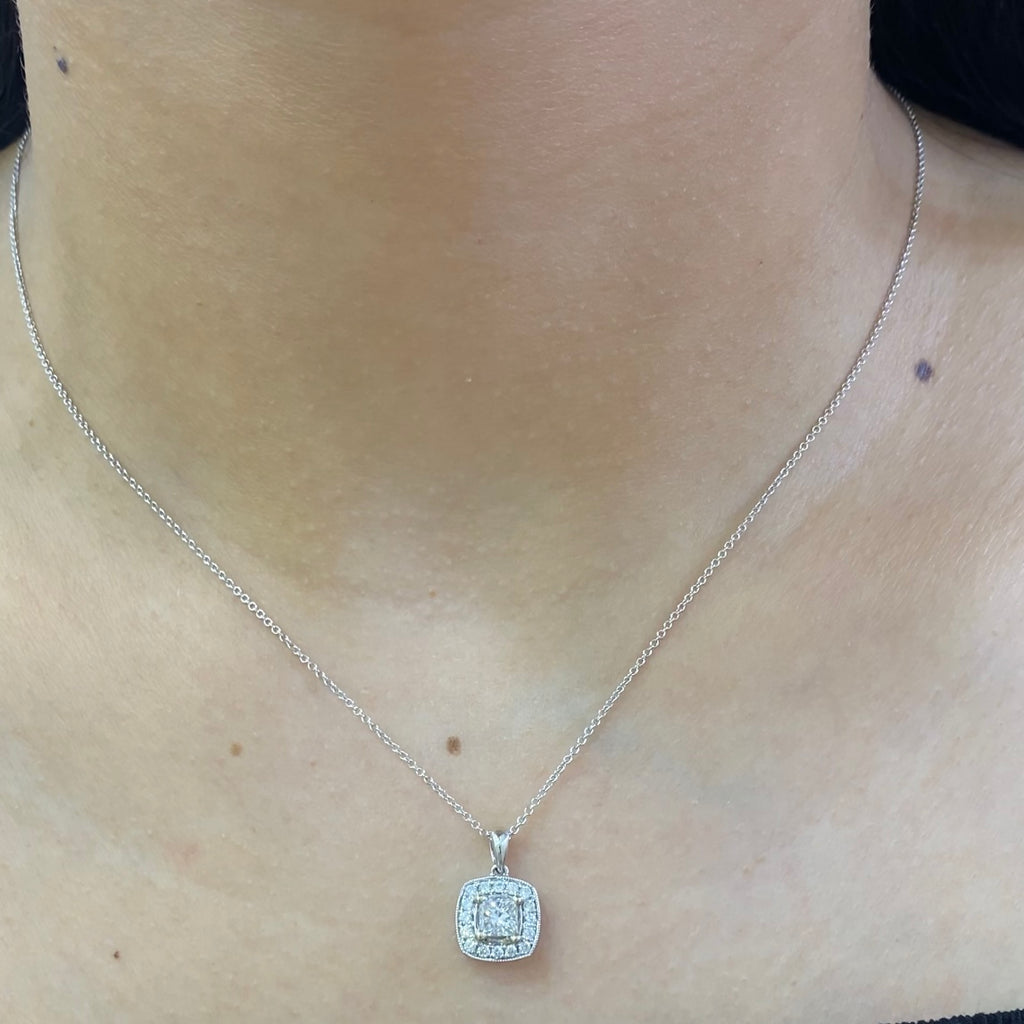 14K White Gold Princess Cut Diamond Pendant – 0.74CT Total Weight