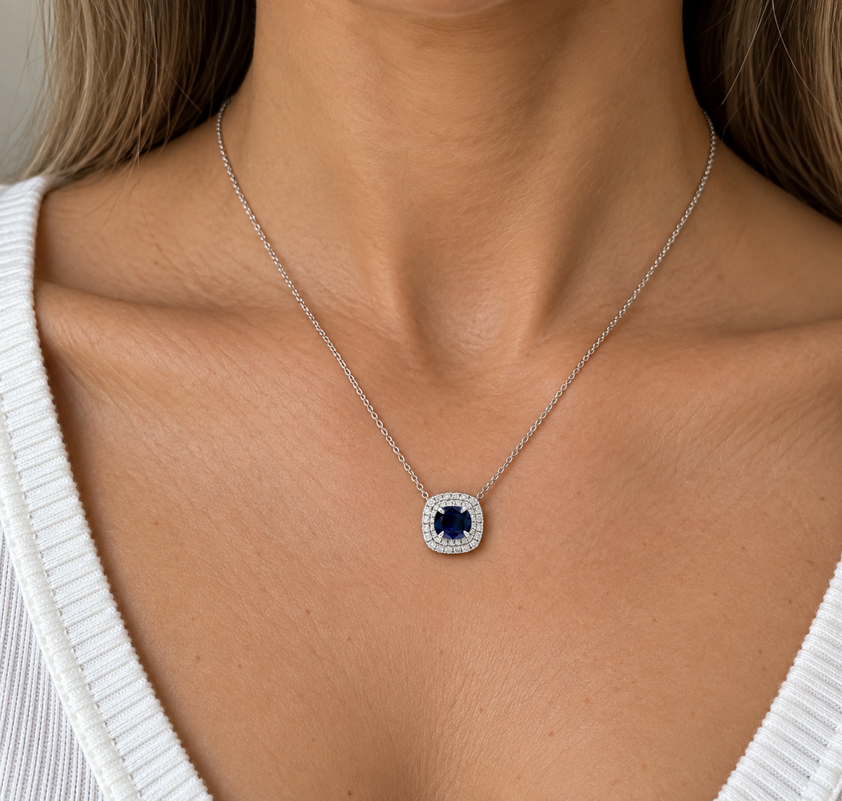 14K White Gold Pendant Necklace with 2.17ct Sapphires and 0.90ct Diamonds SDN022 ZEJ ISJJ