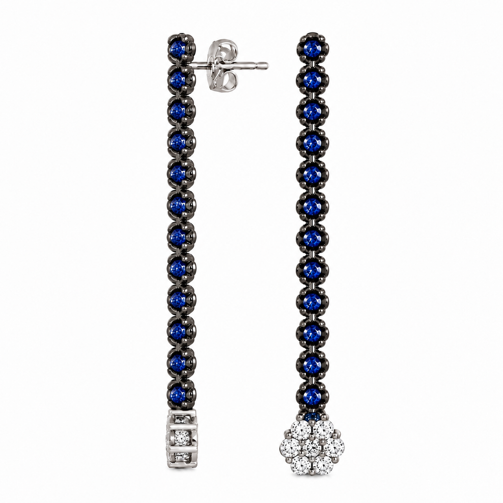 18K White Gold 1.20 Ct Sapphire & 0.65 Ct Diamond Drop Earrings