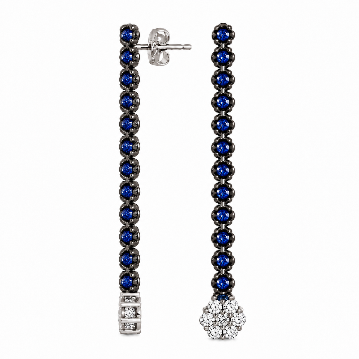 18K White Gold 1.20 Ct Sapphire & 0.65 Ct Diamond Drop Earrings