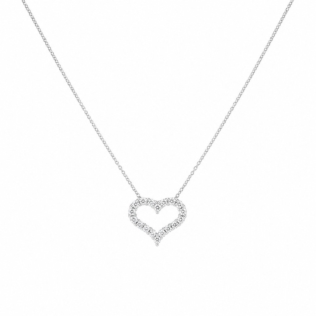 14K White Gold Heart Pendant Necklace – 0.93CT Round Diamond Heart Necklace DP0033 TJJ