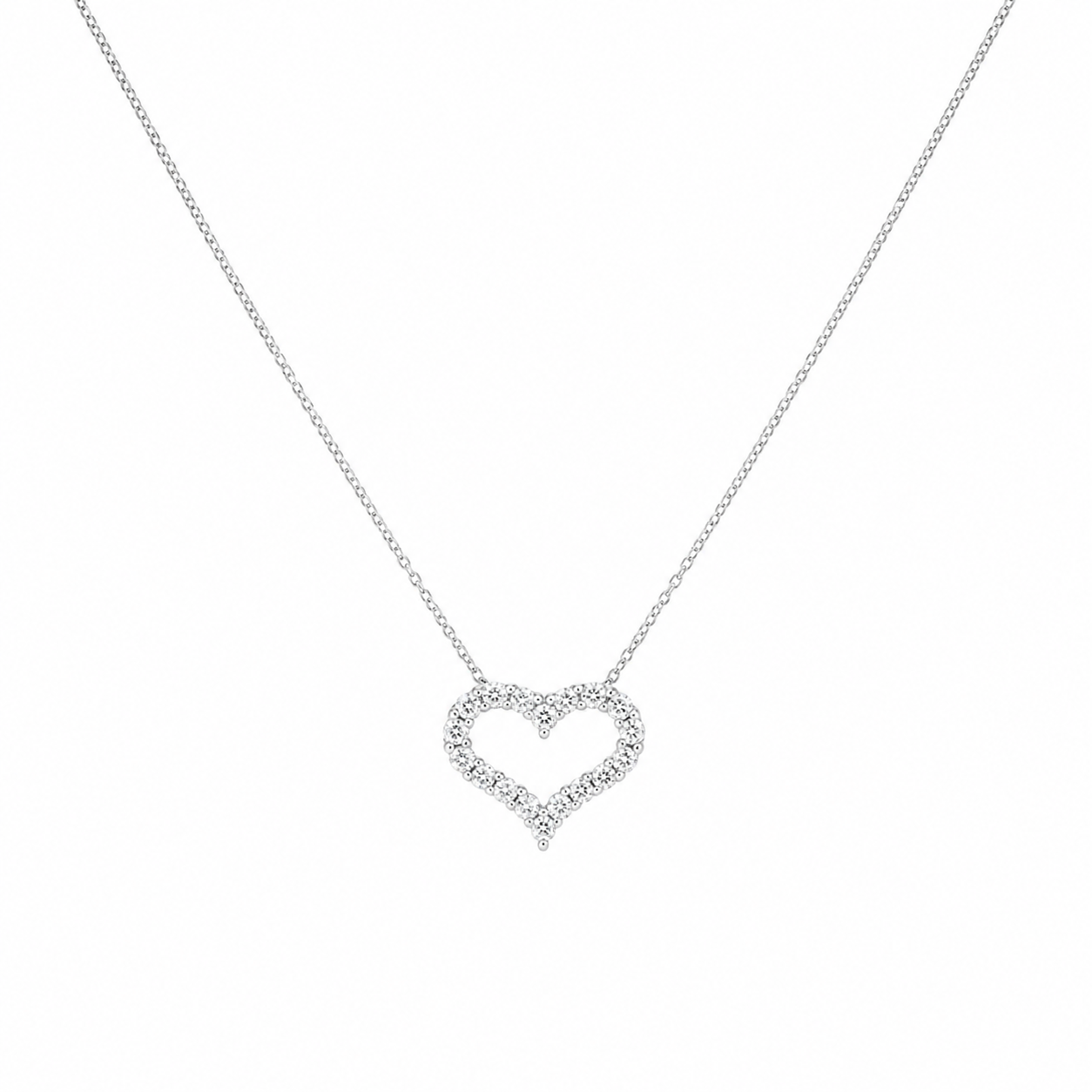 14K White Gold Heart Pendant Necklace – 0.93CT Round Diamond Heart Necklace DP0033 TJJ