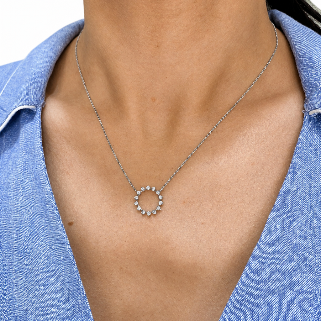 14K White Gold Circle of Love Diamond Necklace | 0.46 CT Round Diamonds | Adjustable 18 Inch KAN60610AWG