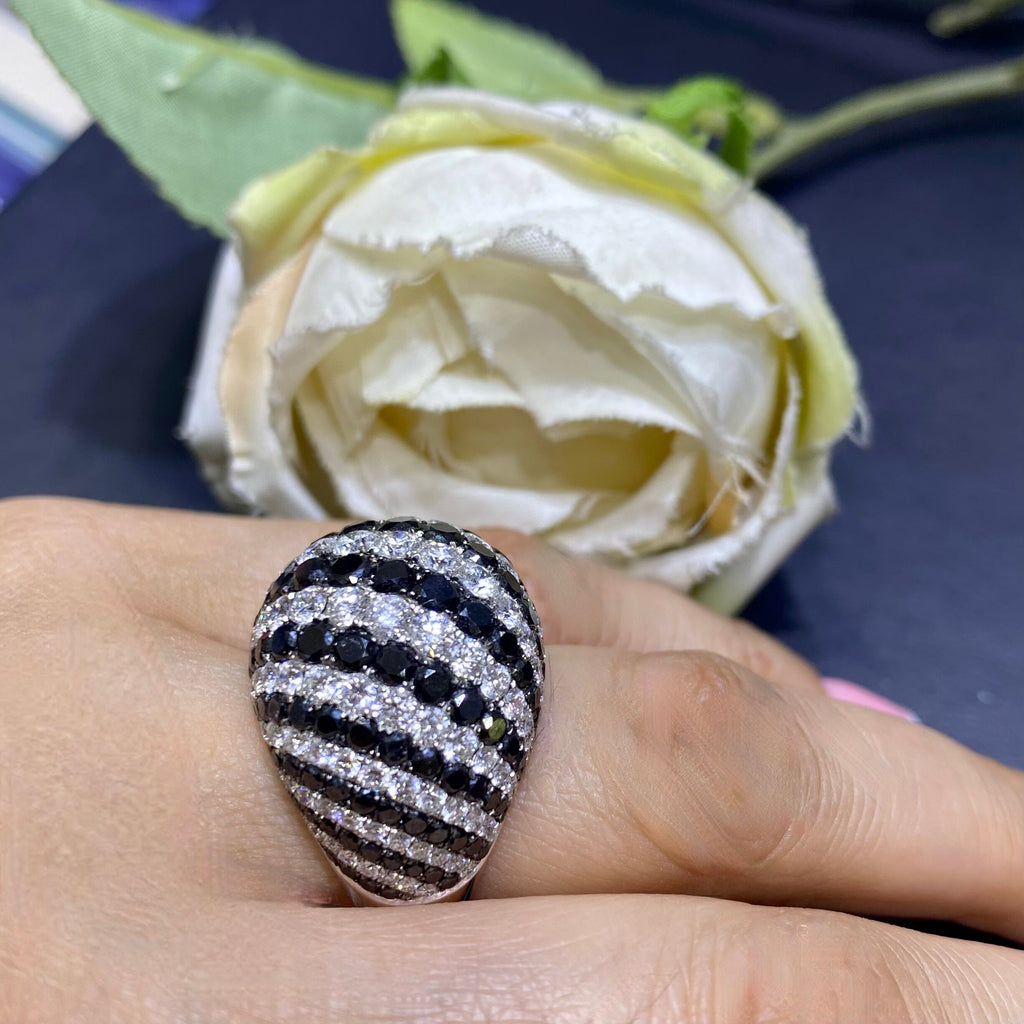 18K White Gold Black & White Diamond Dome Ring – 8.22CT Total Diamonds | DR045