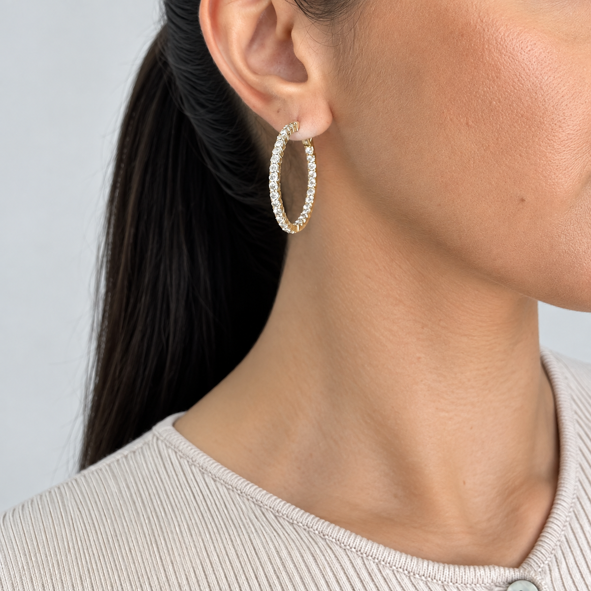 14K Yellow Gold 3.70 Ct Diamond Hoop Earrings
