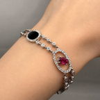 18K White Gold Diamond, Ruby & Black Onyx Bracelet – 1.50ct Diamonds, 1.80ct Gemstones DB0062 IIJJ