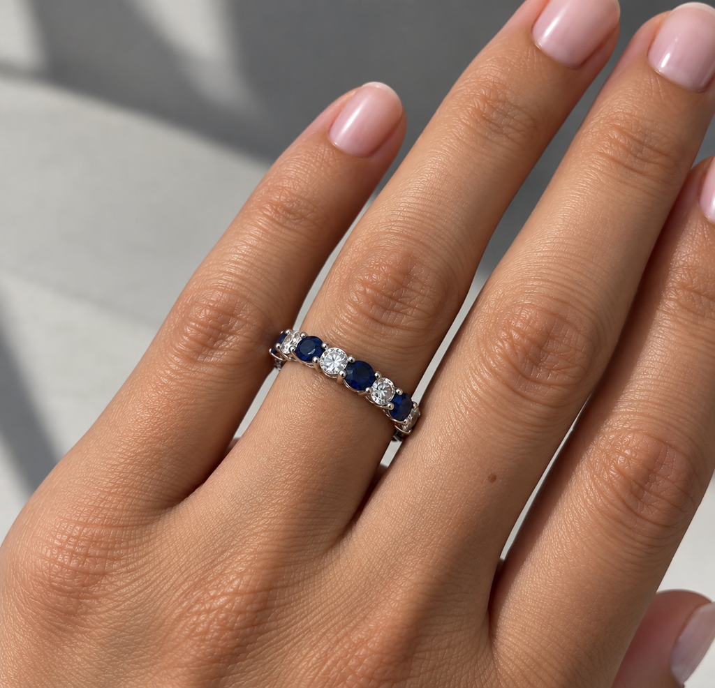 14K White Gold Diamond & Sapphire Eternity Band – 5.25CT SDR095 IZJJ