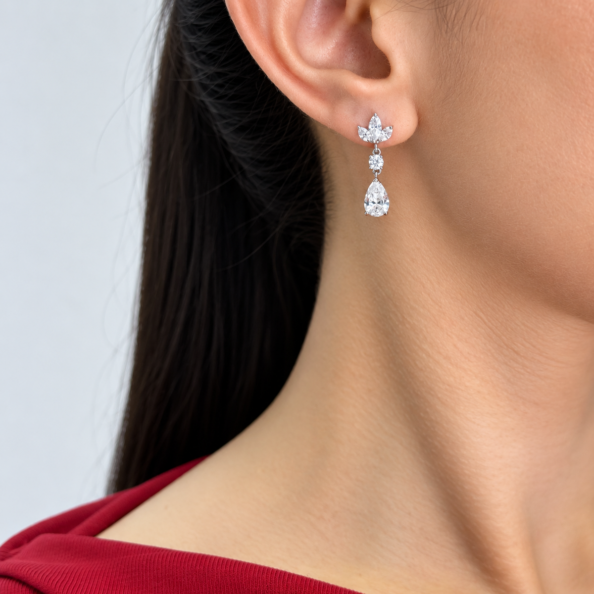 14K White Gold 3.51 CT Diamond Marquise, Round & Pear Earrings DIER059 ZTJJ