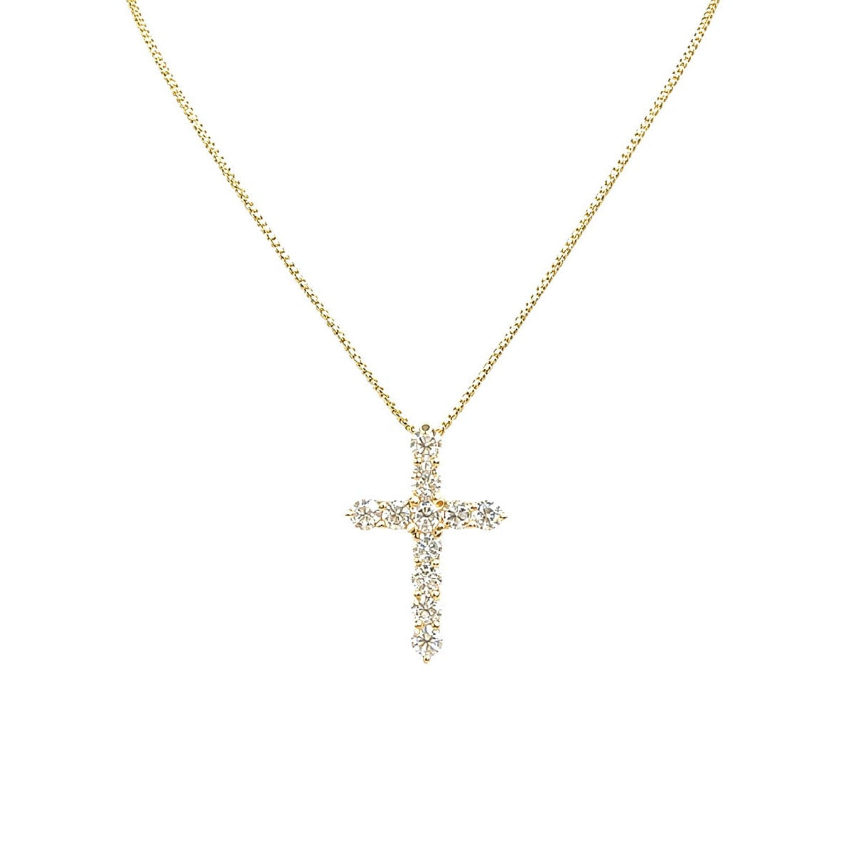 14K Yellow Gold Round Diamond Cross Necklace – 2.20CT Diamonds DP113 IEJJ