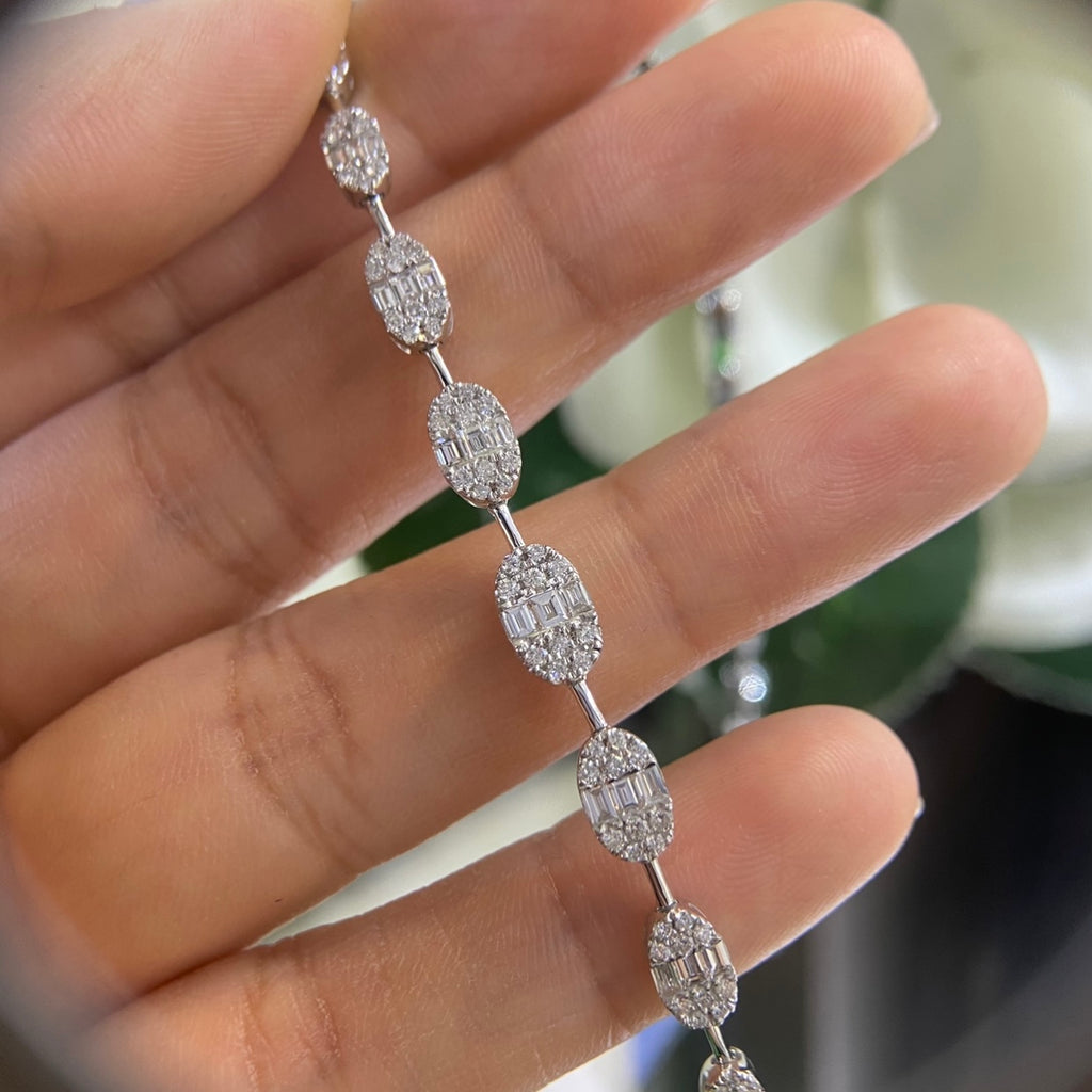 14K White Gold Baguette & Round Diamond Necklace – 3.92CT Total Weight | PJN5400-002