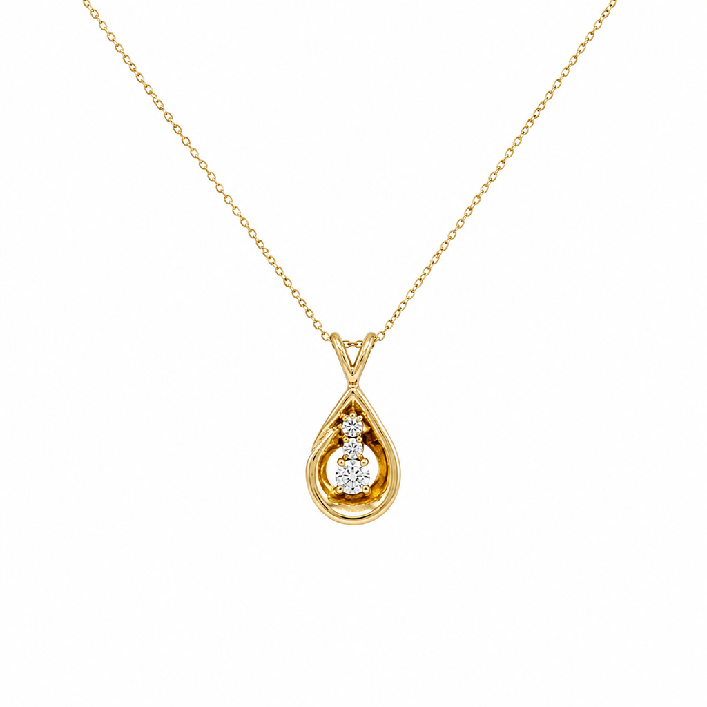 14K Yellow Gold Round Diamond Pendant Necklace – 0.40 CT TJJ
