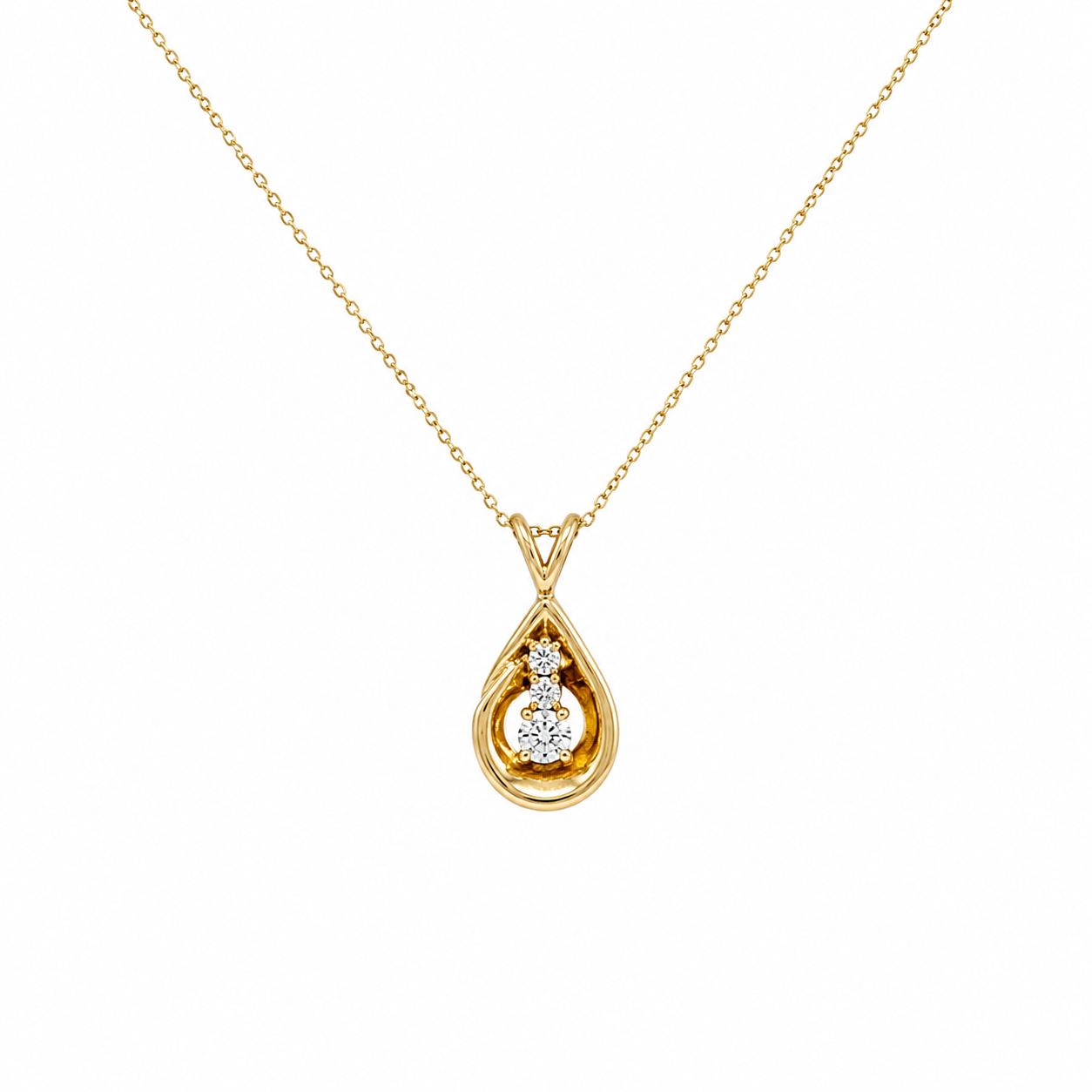 14K Yellow Gold Round Diamond Pendant Necklace – 0.40 CT TJJ