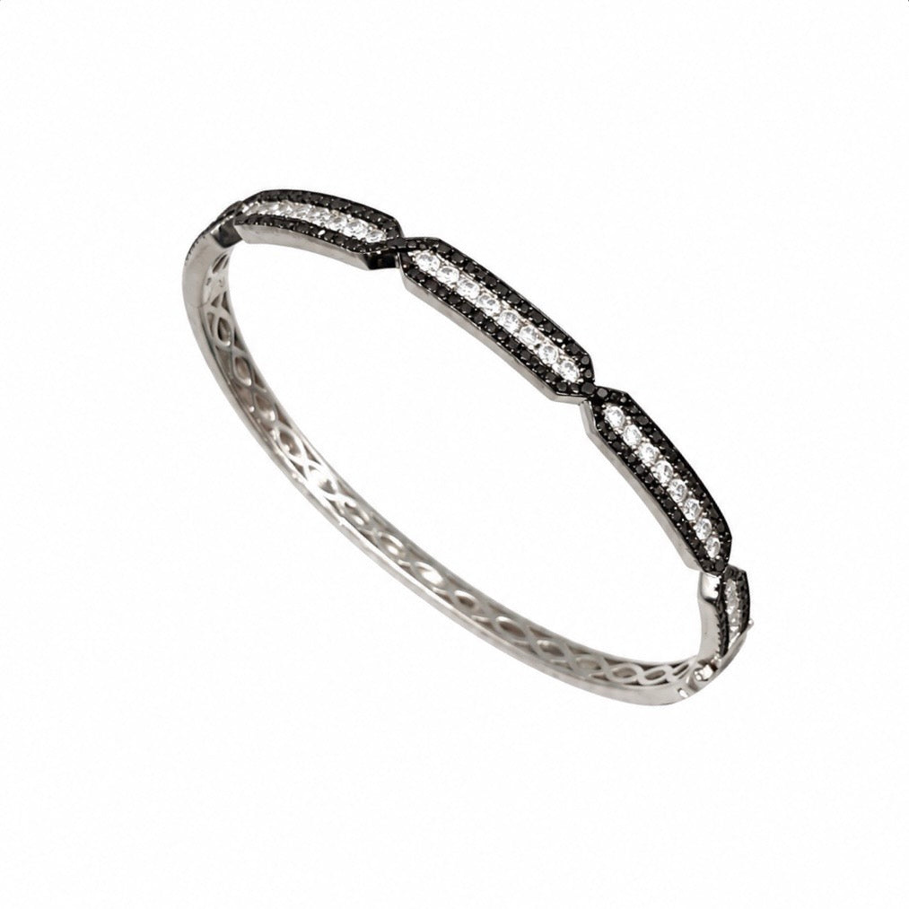 18K White Gold Black & White Diamond Bangle Bracelet – 2.25CT | DB0049 GGTJ