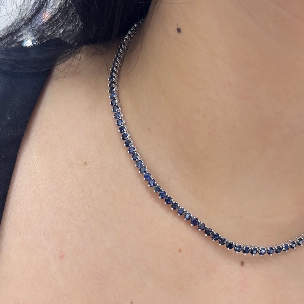 18K White Gold Sapphire Necklace with 10.29ct Round Natural Sapphires SDN002 GIZJ