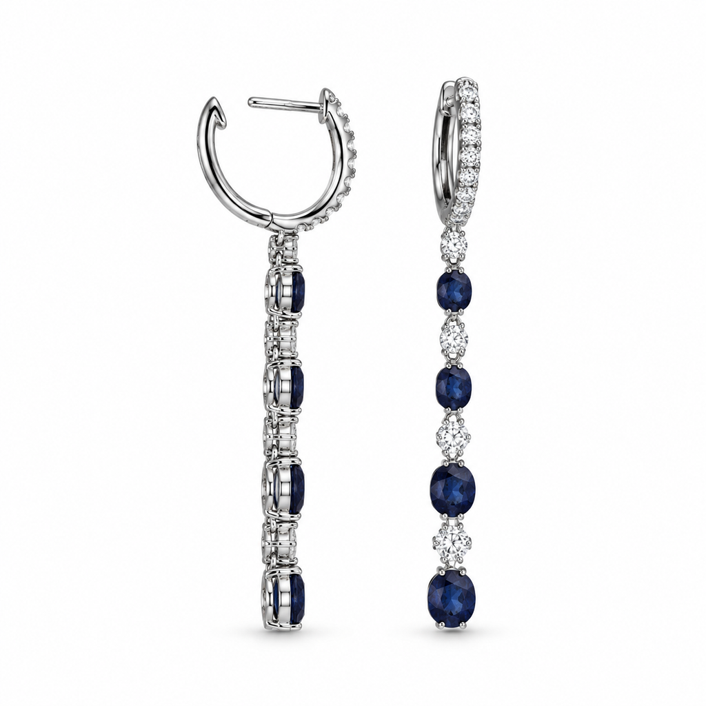18K White Gold 2.86 CT Sapphire & 0.98 CT Diamond Drop Earrings