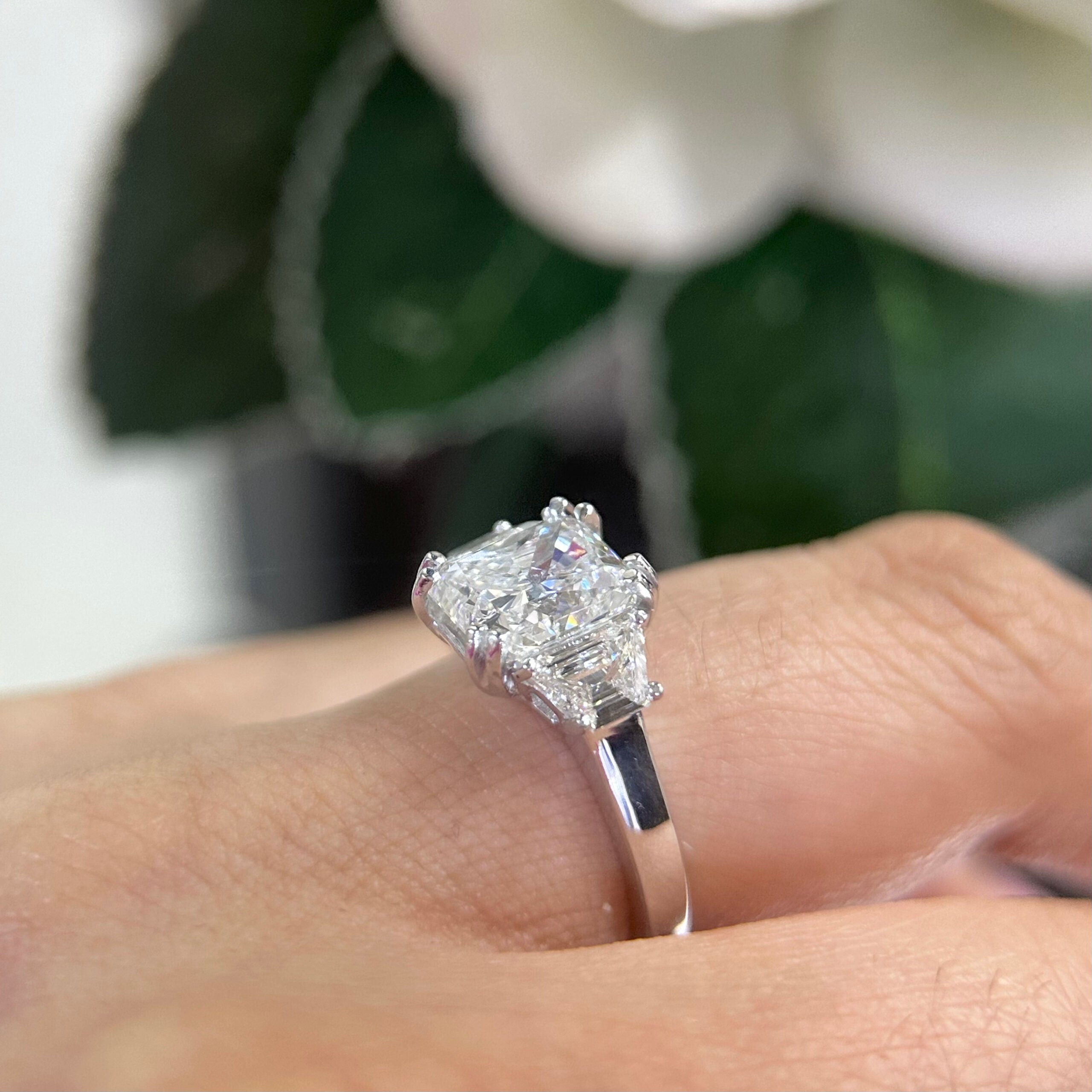 14K White Gold AGI Certified Clarity Enhanced Natural Diamond Ring – 3.01CT Center / 0.73CT Side Diamonds G/SI2 | RADER017