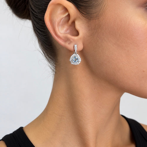 18K White Gold 1.37 Ct Aquamarine & 1.45 Ct Diamond Earrings
