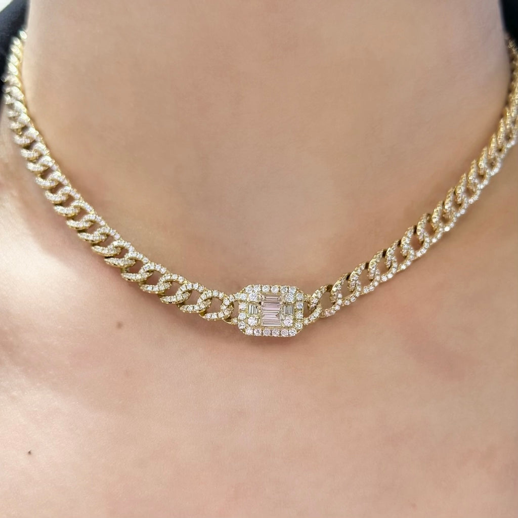 14K Yellow Gold Necklace Chain style with 2.69ct in rd diamonds and 0.43ct in baguettes. PJN497YG AZIJ