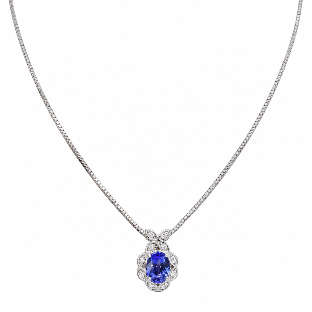 14K White Gold Pendant Necklace with 2.00ct Tanzanite & 0.20ct Diamonds – 16" LTJ