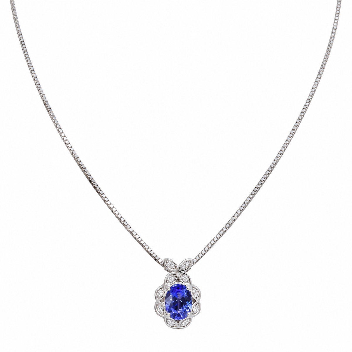 14K White Gold Pendant Necklace with 2.00ct Tanzanite & 0.20ct Diamonds – 16" LTJ