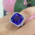 18K White Gold Cushion Cut Natural Tanzanite & Diamond Ring – 16.05CT Tanzanite / 1.55CT Diamonds | TANR011