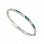 14K White Gold Diamond & Emerald Bangle Bracelet – 1.25 CT Diamonds & 1.30 CT Emeralds EMDB02 IZTJ