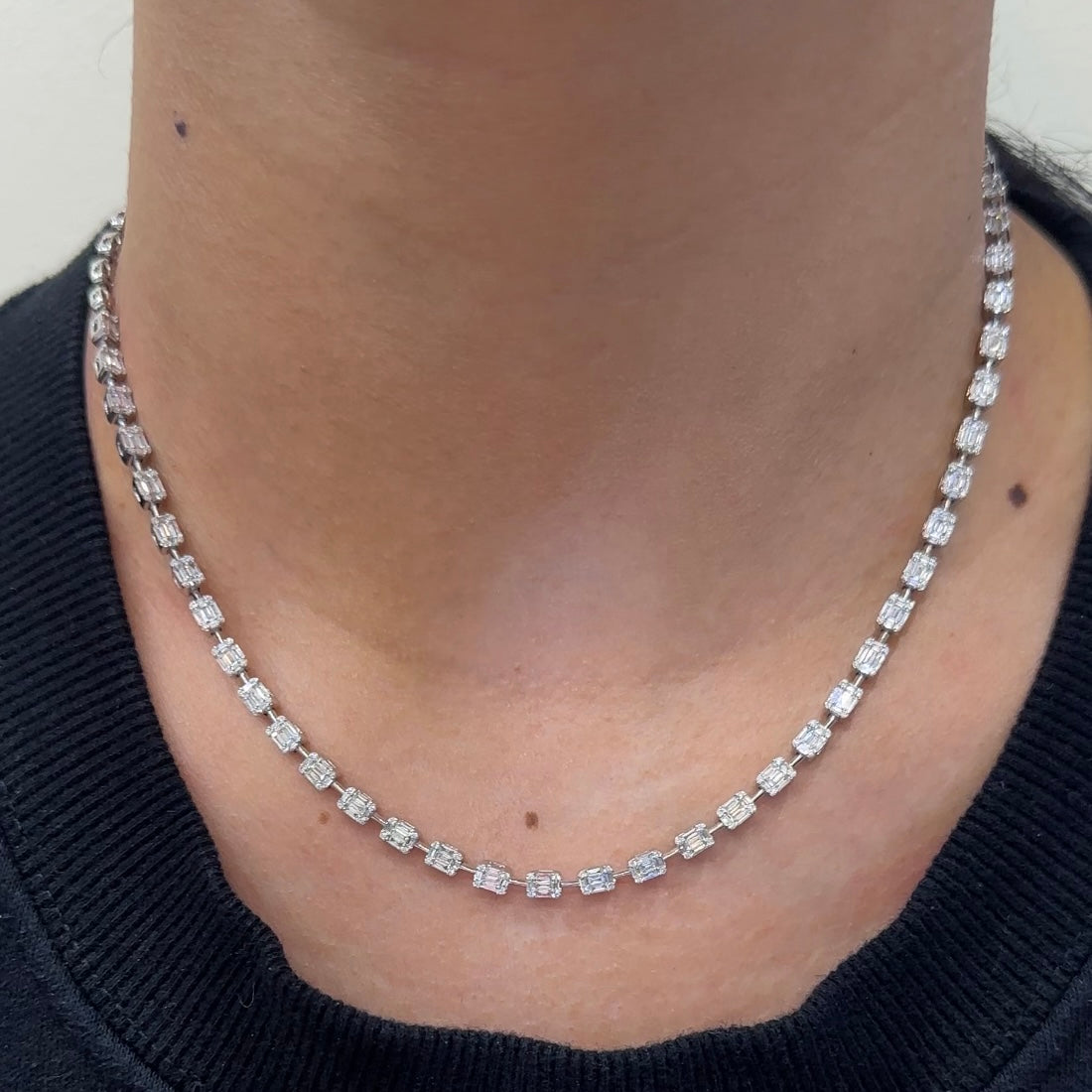14K White Gold Necklace 2.19ct in Baguettes & 0.37ct Round cut diamonds NE0110-009 ,NITJ