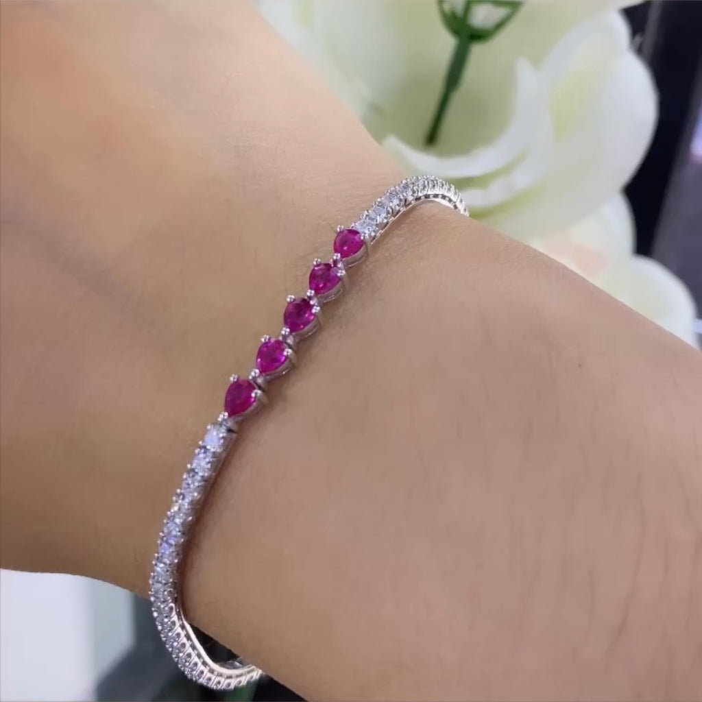 18K White Gold Ruby & Diamond Tennis Bracelet – 0.95CT Rubies / 1.30CT Diamonds | RDB004