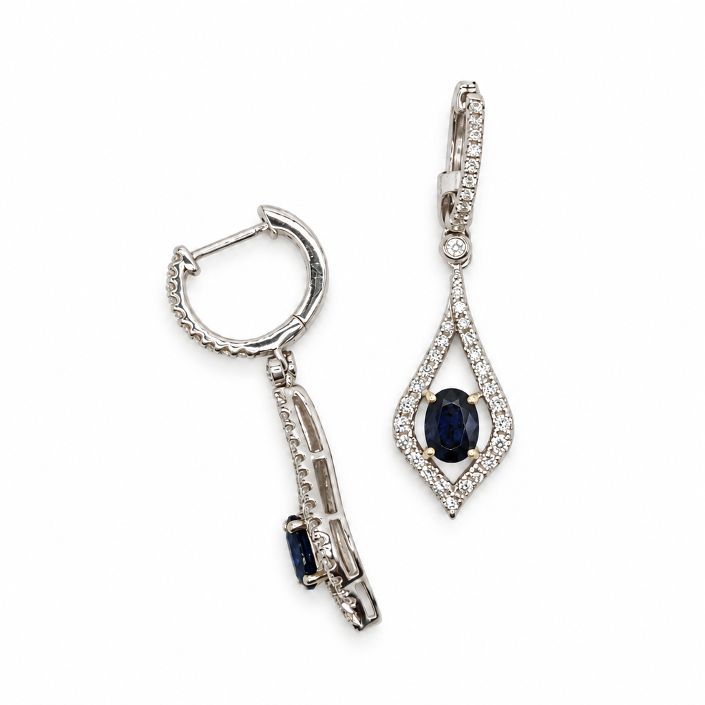 14K White Gold Sapphire & Diamond Earrings | 1.71ct Sapphires 0.95ct Diamonds SDER024 IJJJ