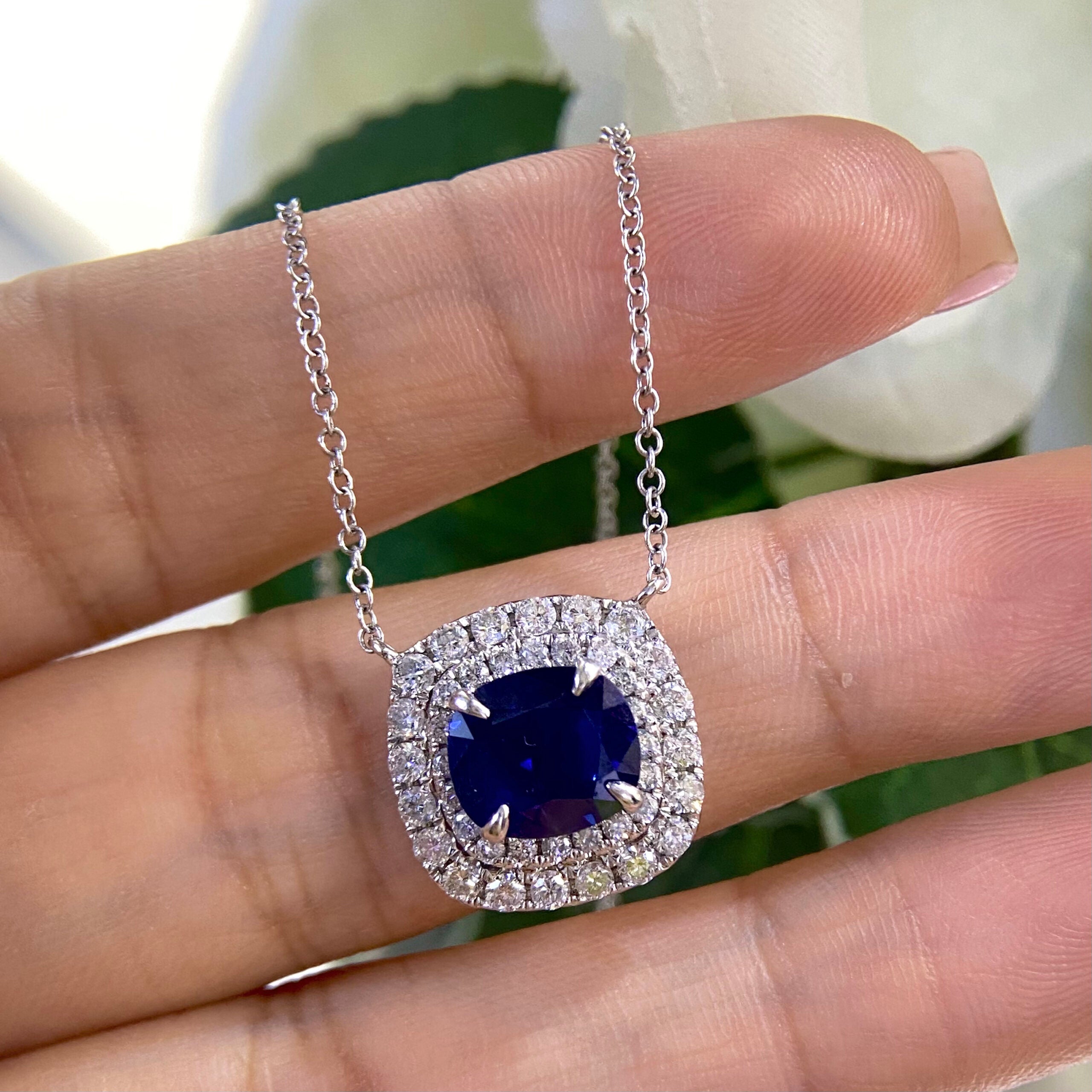 14K White Gold Sapphire & Diamond Necklace Pendant – 2.17CT Sapphires / 0.90CT Diamonds | SDN022