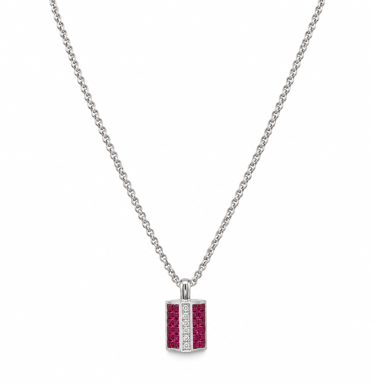 18K White Gold 3.73CT Natural Ruby & 0.08CT Diamond Pendant Necklace – 16” RDP02 EJJ