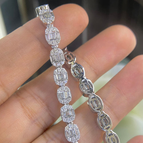 14K White Gold Diamond Bracelet with 4.75CT Baguette and Round Diamonds DB082 GESJ
