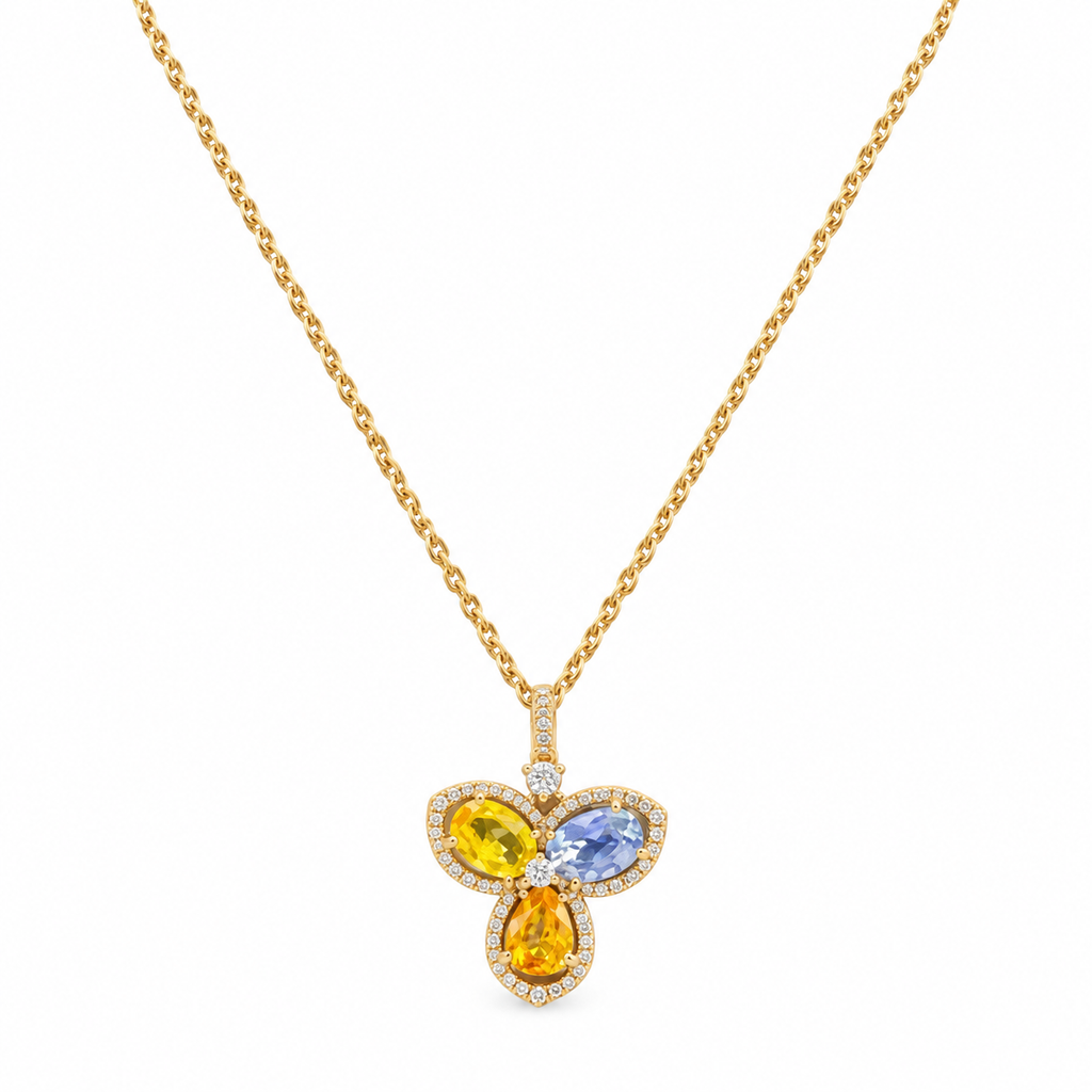14K Yellow Gold Pendant Necklace with 0.17ct Diamonds & 2.93ct Color Stones  DC-N11964-3