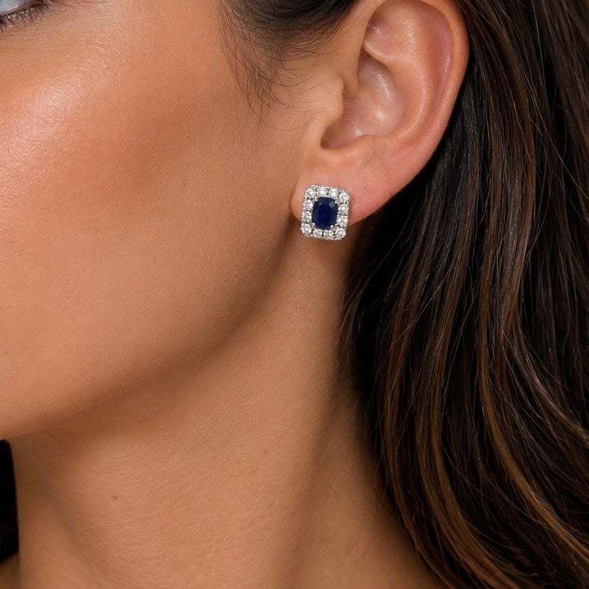14K White Gold Sapphire and Diamond Earrings SDER010. G,ZJJ