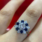 18K Yellow & White Gold Sapphire & Diamond Flower Ring – 0.60CT Sapphire / 1.00CT Diamonds | SDR007