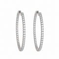 14K White Gold 2.60 Ct Round Diamond Inside-Out Oval Hoop Earrings