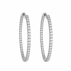 14K White Gold 2.60 Ct Round Diamond Inside-Out Oval Hoop Earrings