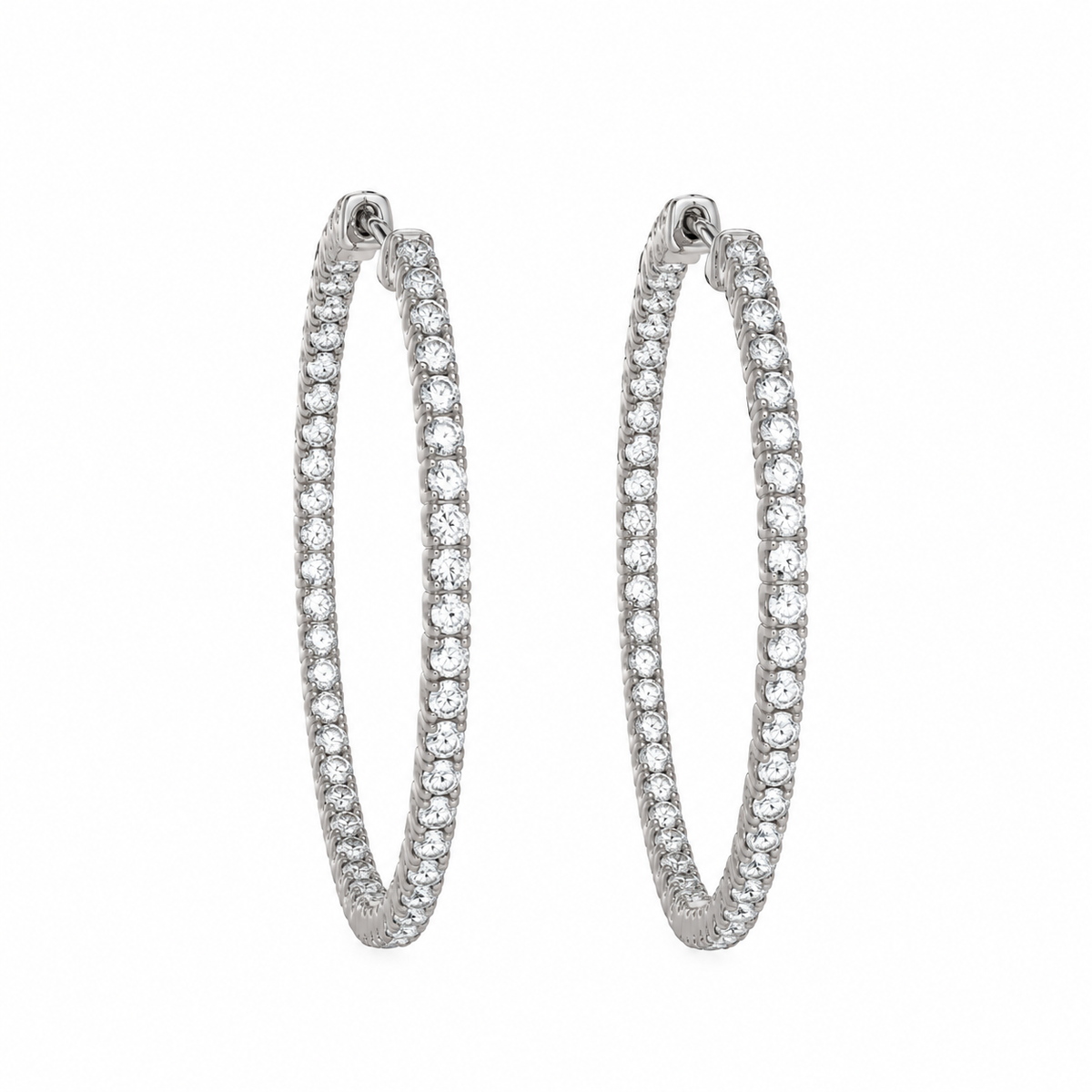 14K White Gold 2.60 Ct Round Diamond Inside-Out Oval Hoop Earrings