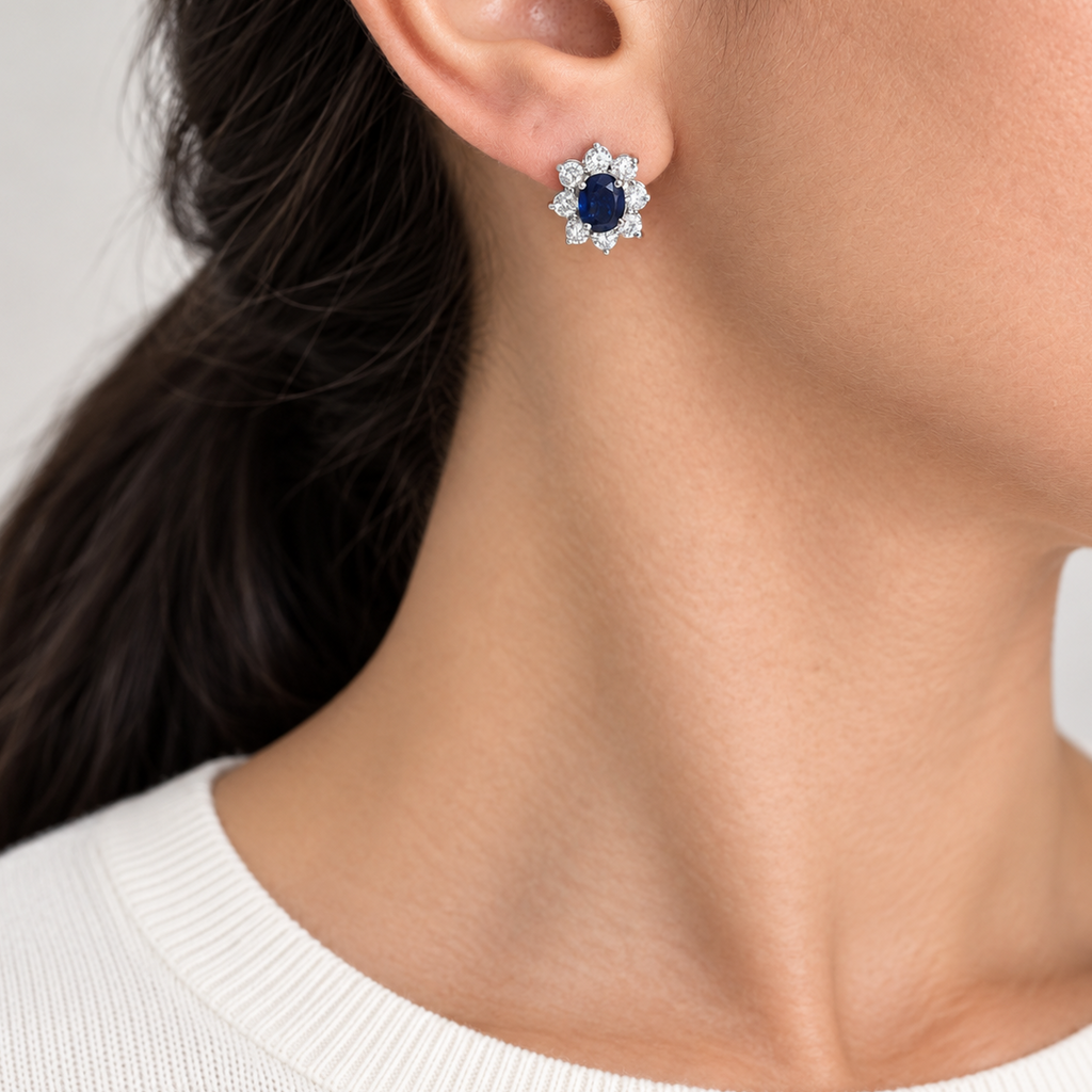 14K White Gold 3.24 CT Sapphire & 1.45 CT Diamond Earrings