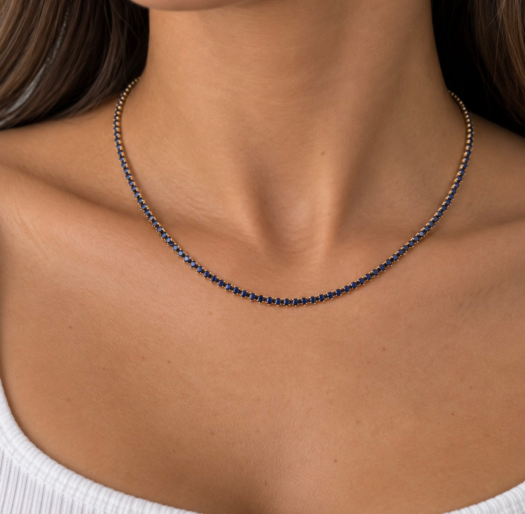 14K Yellow Gold Sapphire Tennis Necklace – 6.79 CT, 16 Inch PJN5293-SA1-004