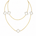 14K Gold White Clover Station Diamond Necklace – Convertible 2-Way Design DN048 GZEJ