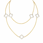 14K Gold White Clover Station Diamond Necklace – Convertible 2-Way Design DN048 GZEJ