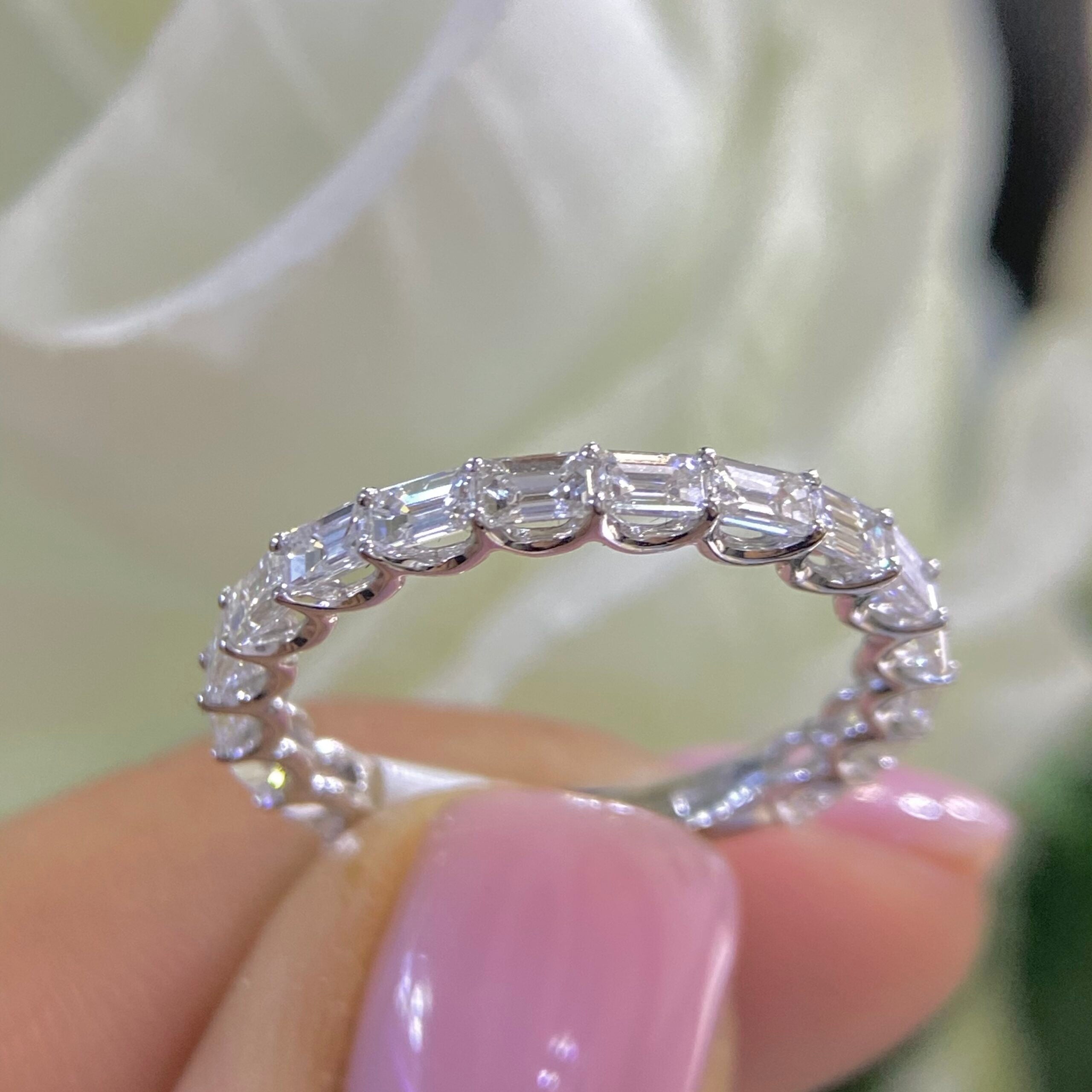 18K White Gold Emerald Cut Diamond Eternity Band – 1.33CT G-H/VS | WB110