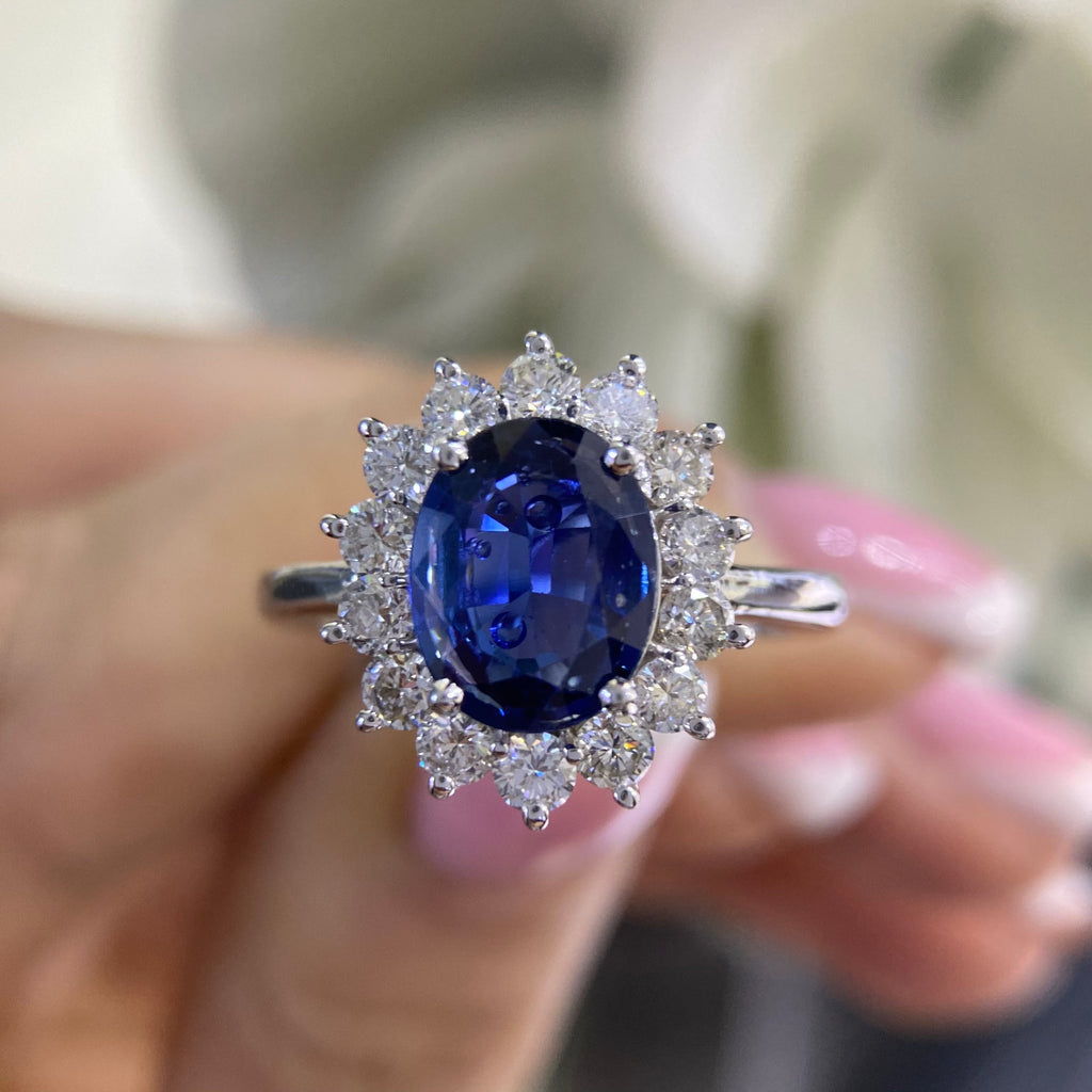 14K White Gold Natural Sapphire & Diamond Ring – 2.38CT Sapphire / 1.00CT Diamonds | SDR066