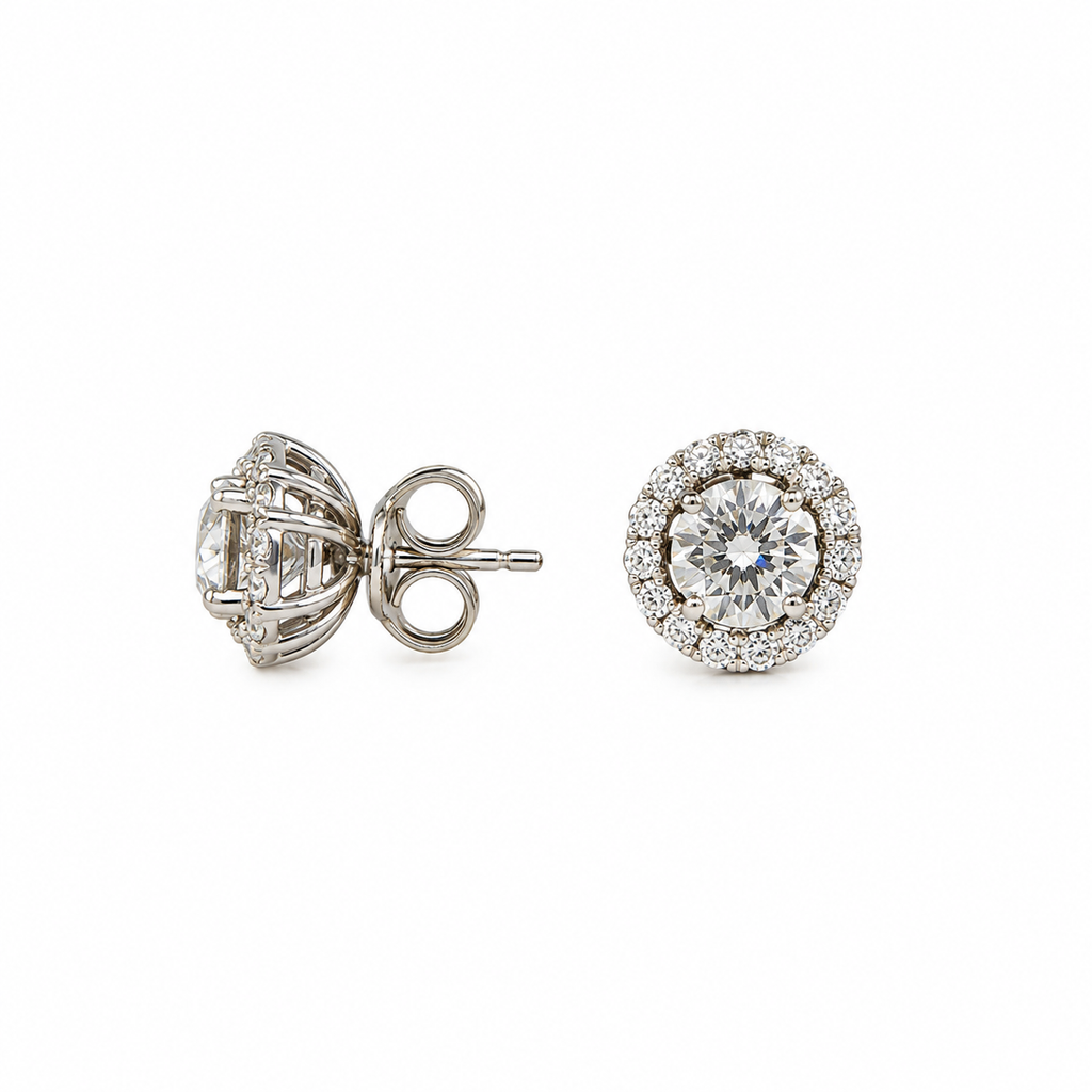 14K White Gold 2.00 Ct Round Diamond Stud Earrings with 0.45 Ct Diamond Jackets