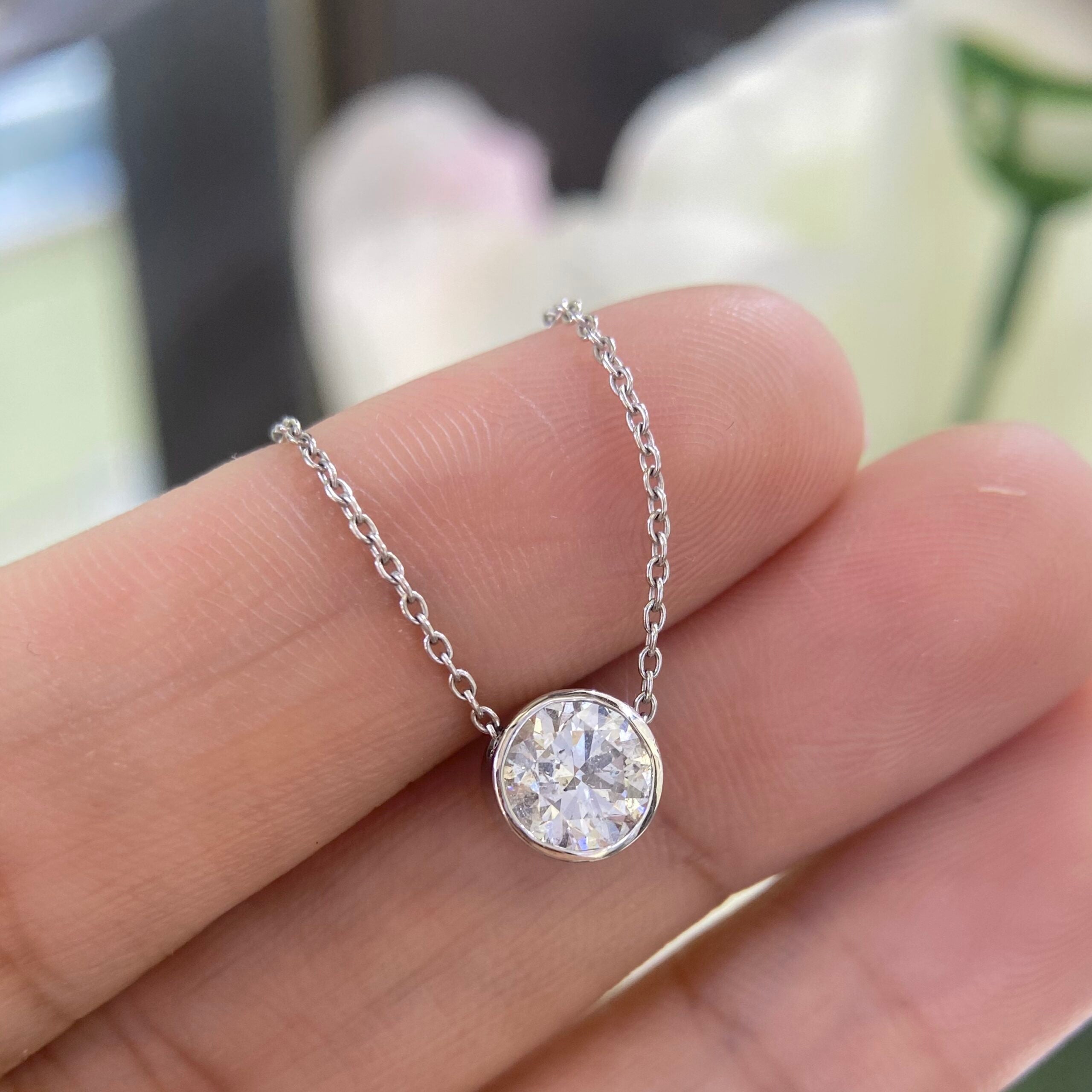 14K White Gold Bezel-Set CE Diamond Pendant – 1.06CT G/SI1 | DP025