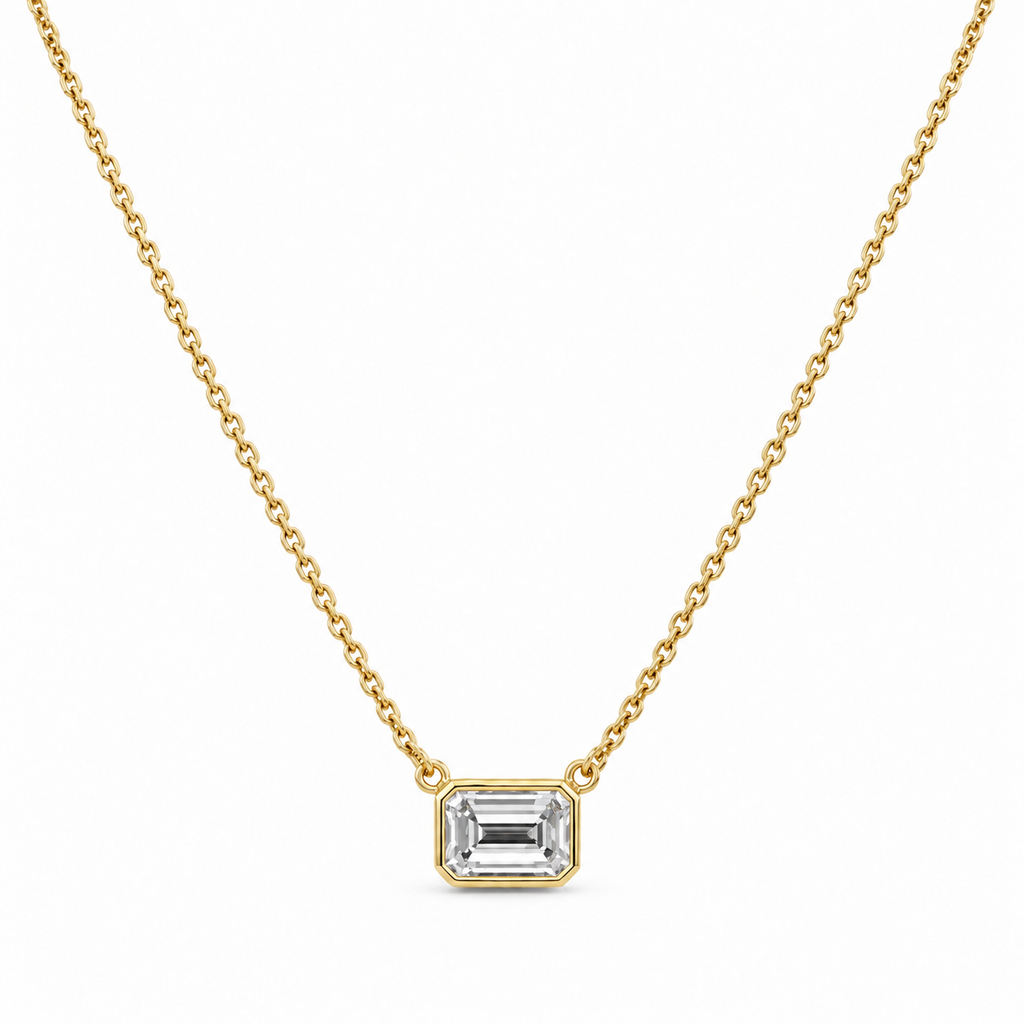14K Yellow Gold 3.03 CT Emerald-Cut Diamond Bezel-Set Pendant Necklace