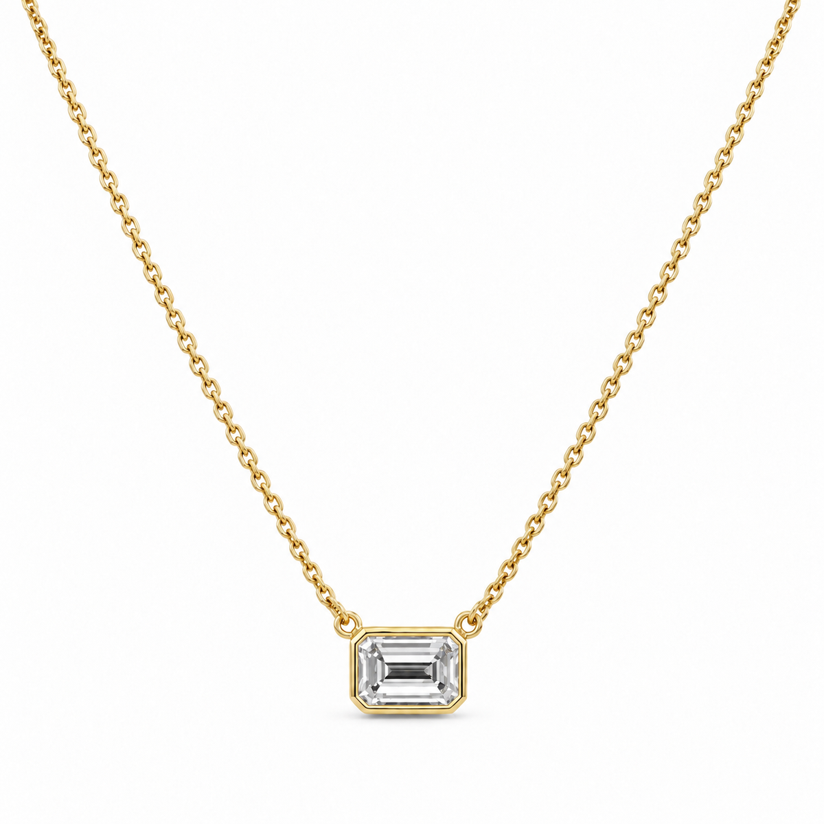 14K Yellow Gold 3.03 CT Emerald-Cut Diamond Bezel-Set Pendant Necklace