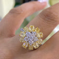 18K White & Yellow Gold Fancy Yellow Diamond Flower Ring – 3.58CT Yellow Diamonds / 1.40CT Side Diamonds | DR053