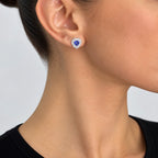 18K White Gold Sapphire & Diamond Heart Stud Earrings